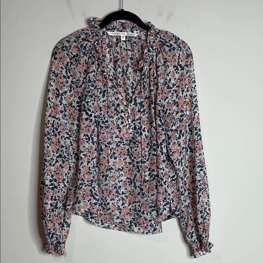 Veronica Beard |  Antonette Long-Sleeve Floral Silk Top Size 6 - Picture 2 of 8